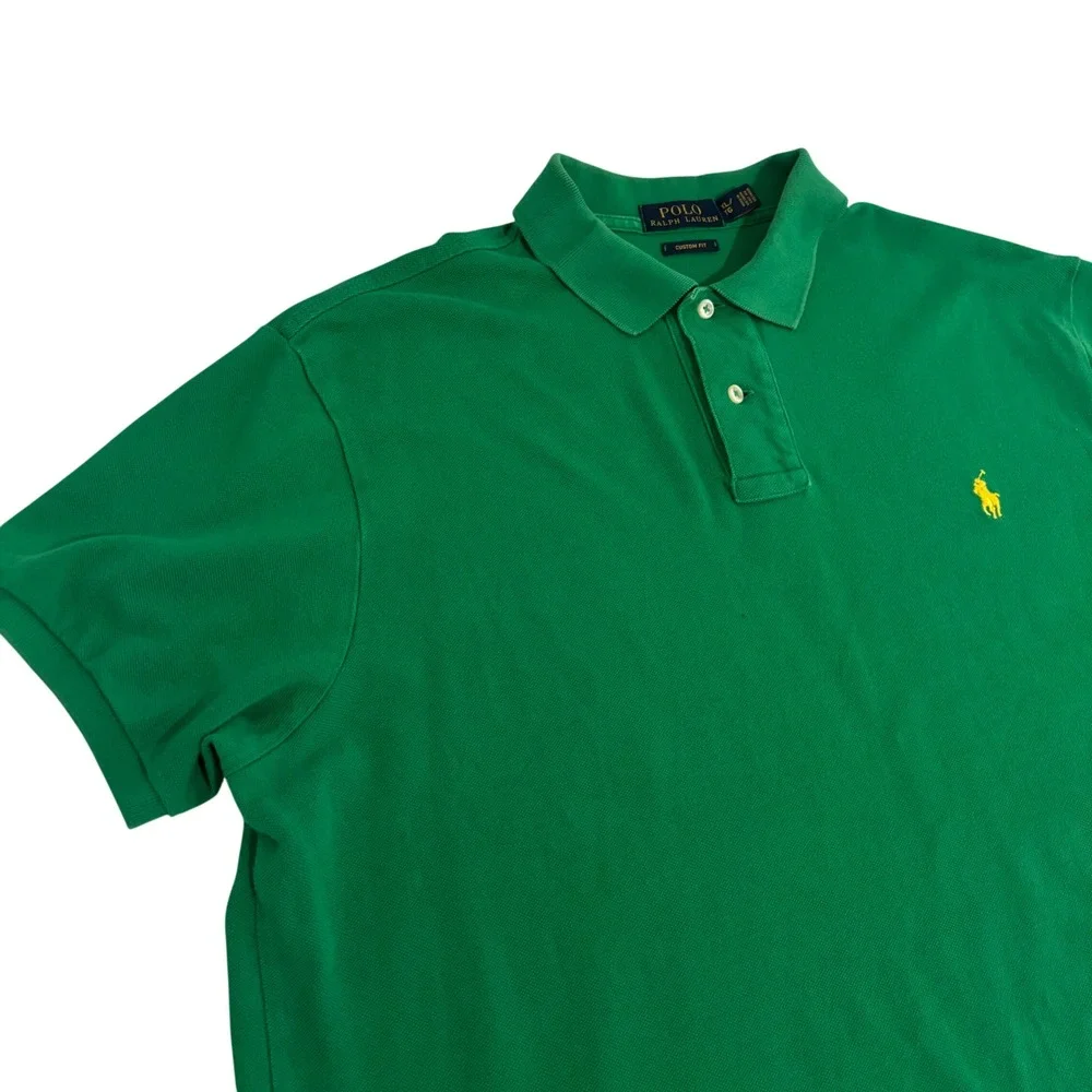 Polo Ralph Lauren Polo Shirt Mens XL Green Custom Fit Yellow Pony Logo Preppy